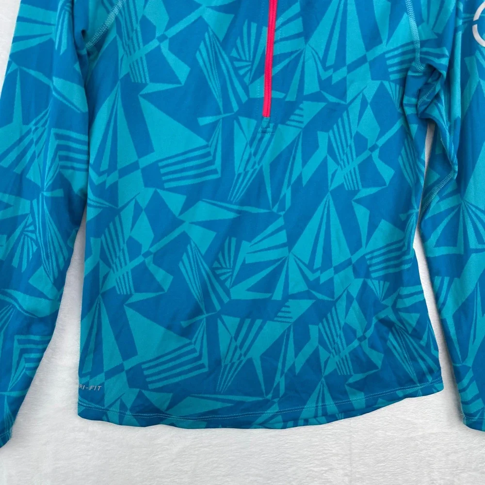 Nike Womens Dri-FIT‎ Running Half-Zip Pullover Teal Geometric Shard Size M